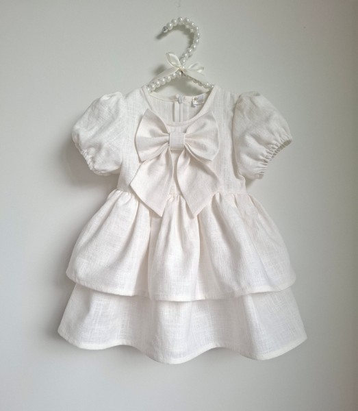 Lininė suknelė AMELIJA balta trumpomis rankovėmis