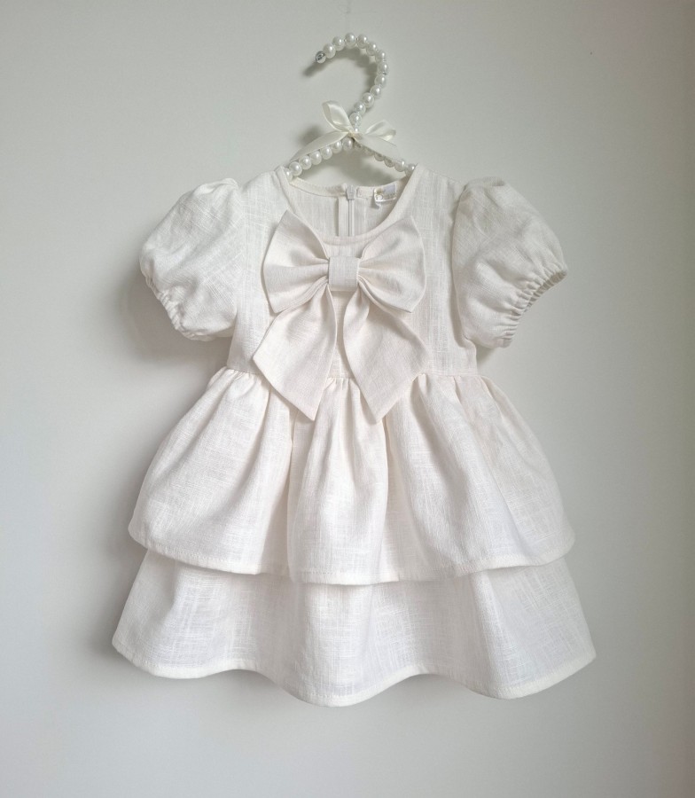 Lininė suknelė AMELIJA balta trumpomis rankovėmis