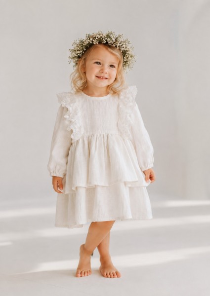 Lininė suknelė AUGUSTINA pieno balta