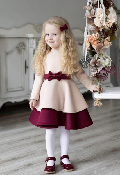 Šventinė neopreno suknelė ADELINA kreminė/bordo